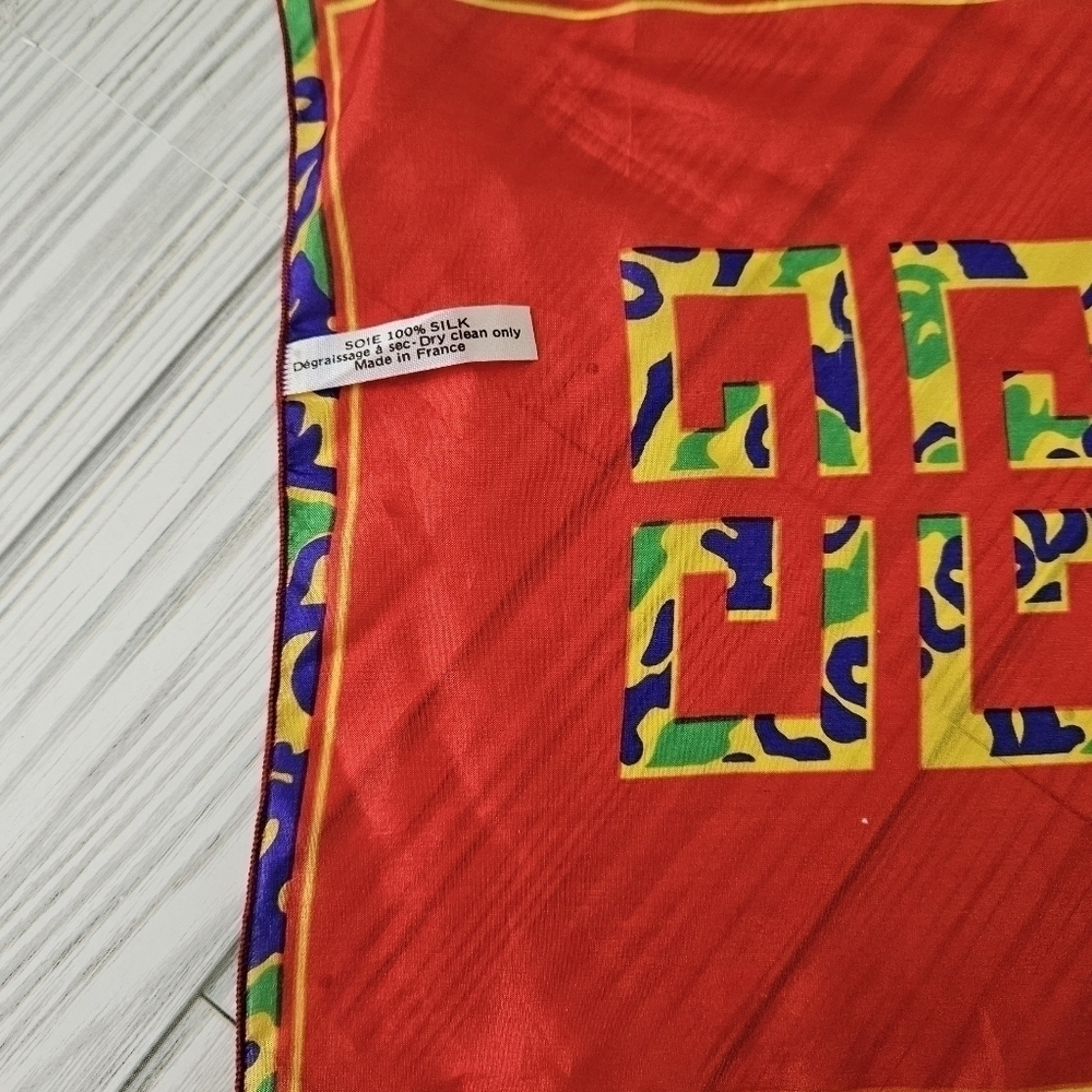 Givenchy Amarige Silk Scarf Red Yellow Made in France - Picture 3 of 7